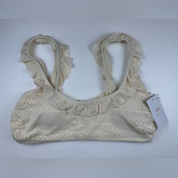 NWT Andie Swim The Hydra Lace Ruffle Trim Bikini Top In Vanilla Cream Size Small - Picture 2 of 5